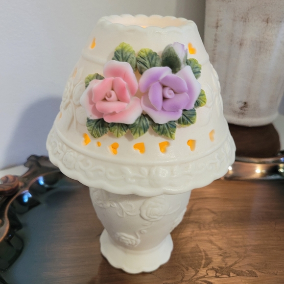 Vtg Bisque Porcelain Fairy Lamp Candle Holder - Picture 3 of 7